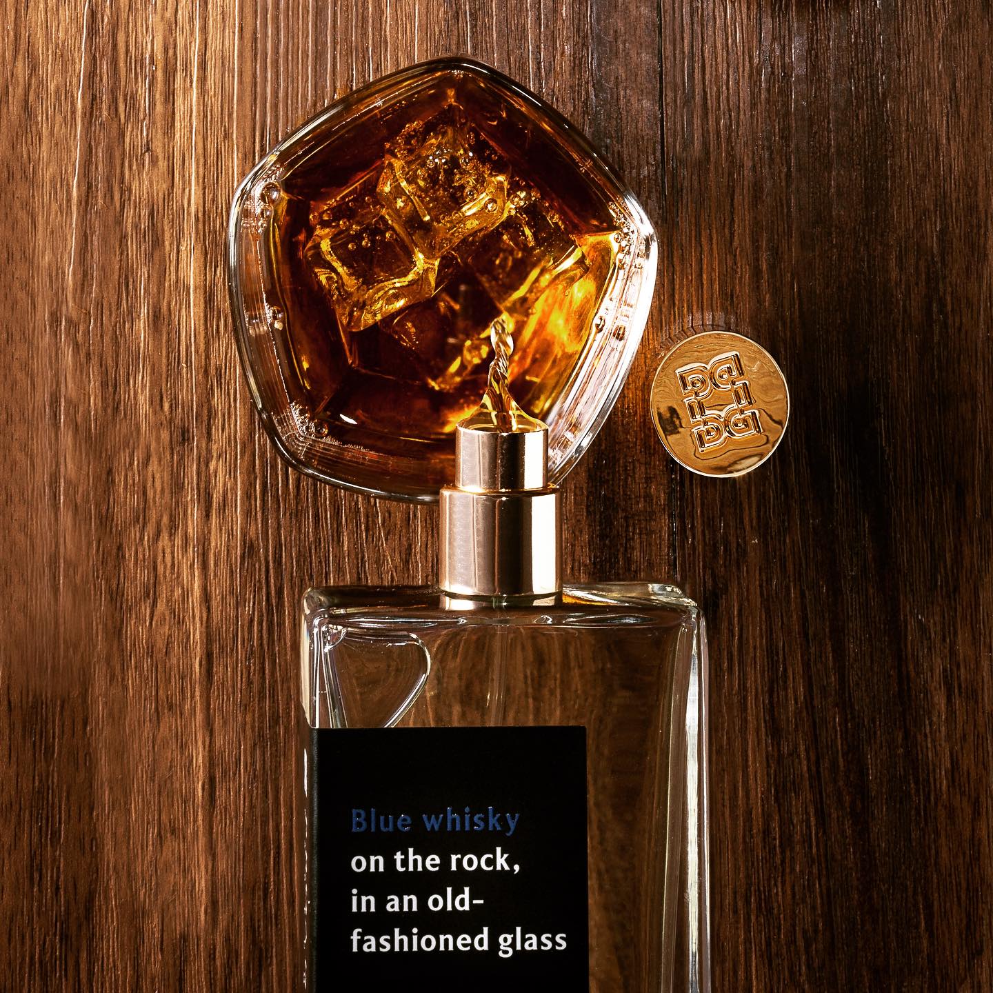 Blue Whisky on the rock, in an old-fashioned glass